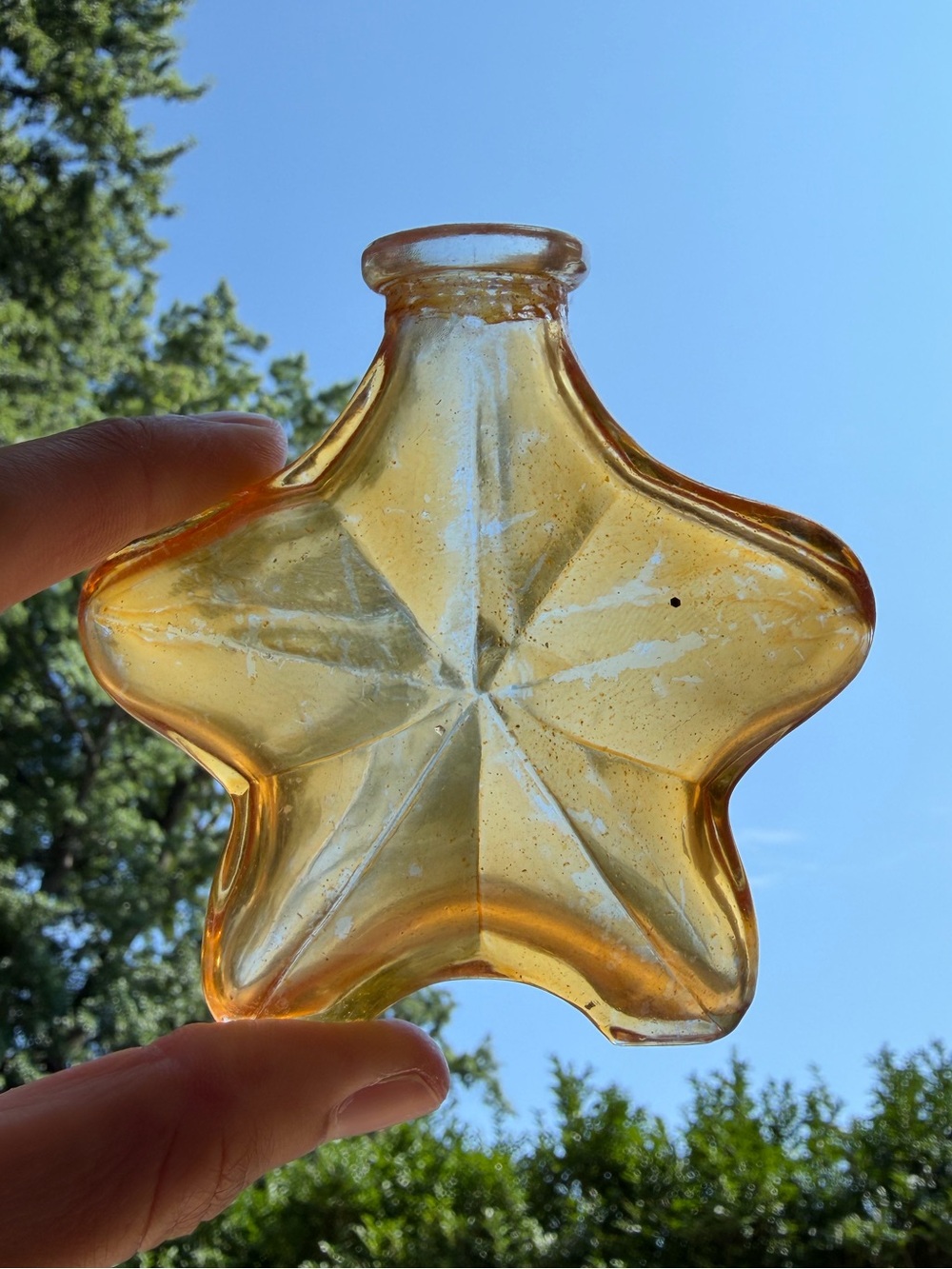 Vintage Amber Star-Shaped Glass Accent Bottle